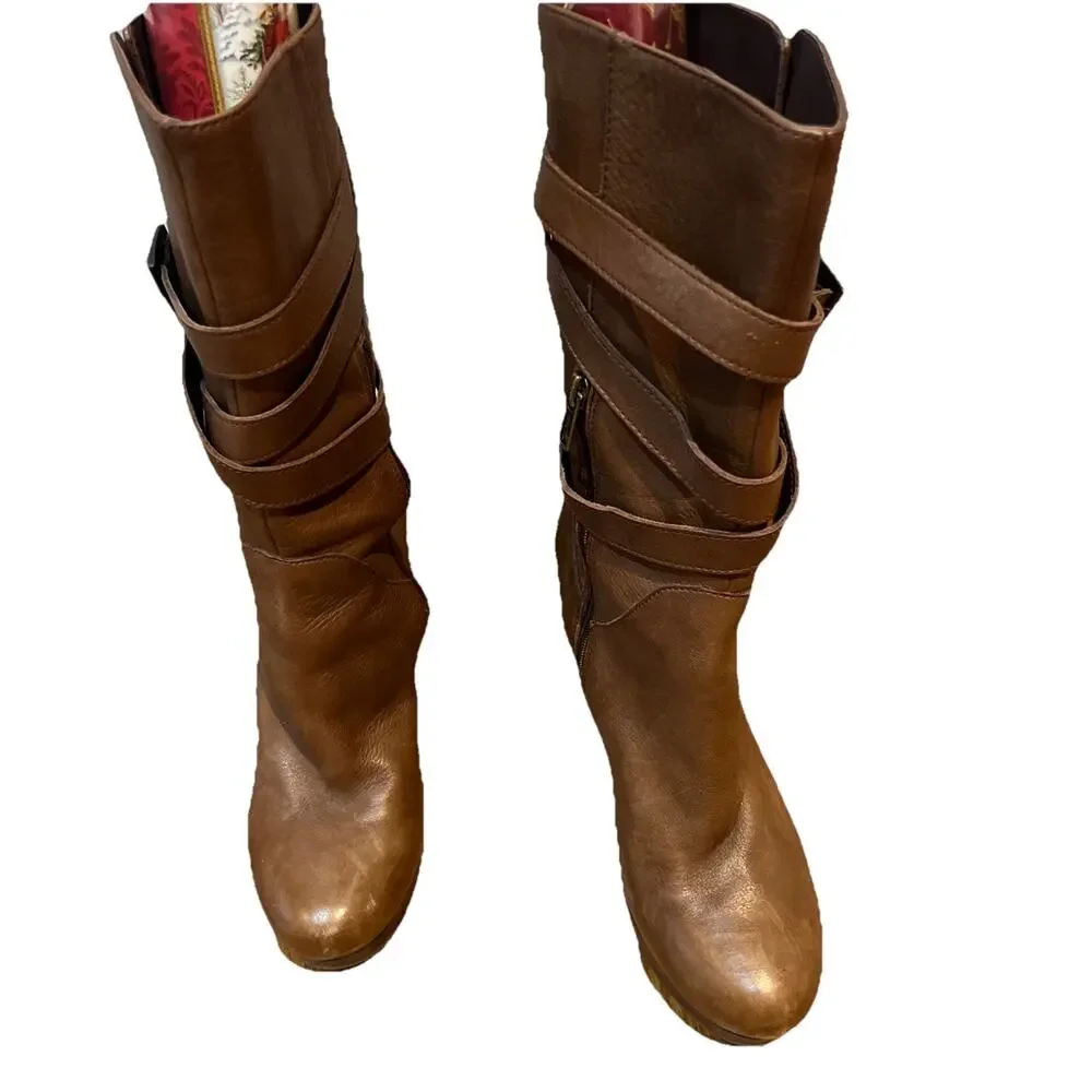 UGG 1004150 Jardin Women Brown Leather PLATFORM Hi High Heel Boots Size 7
